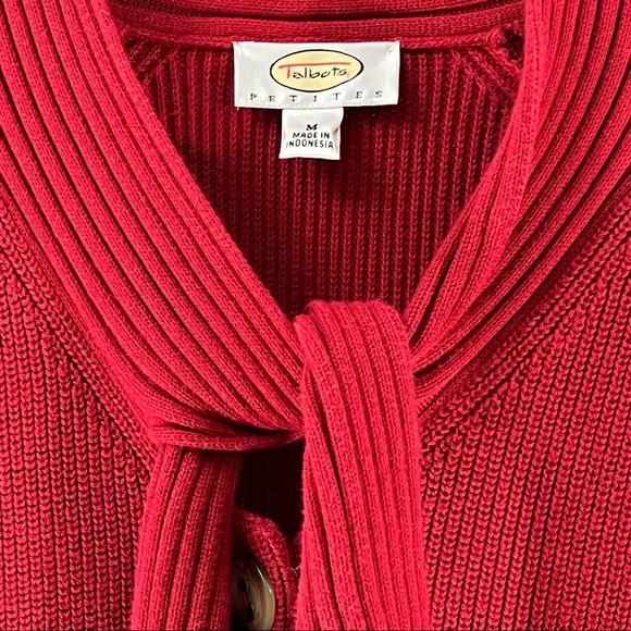 TALBOTS🎄 Cropped Red Sweater with mock turtleneck with tie collar MP - Picture 3 of 13